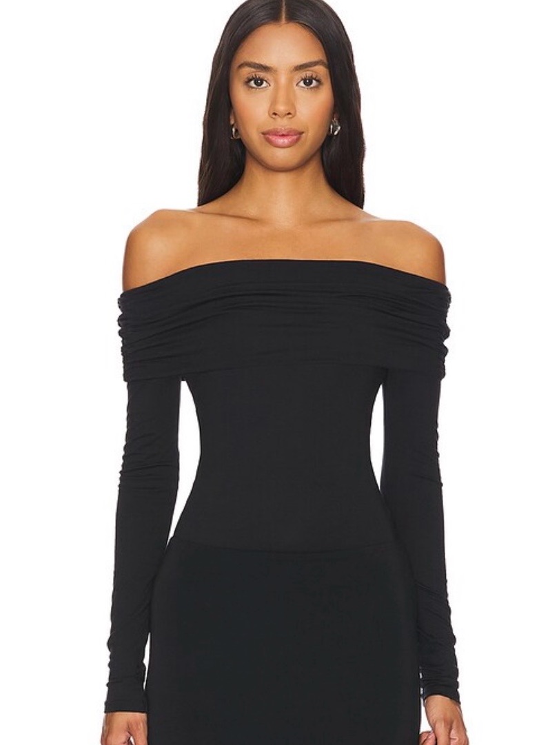 Clyque The Label Off-The-Shoulder Black Long Sleeve Bodysuit